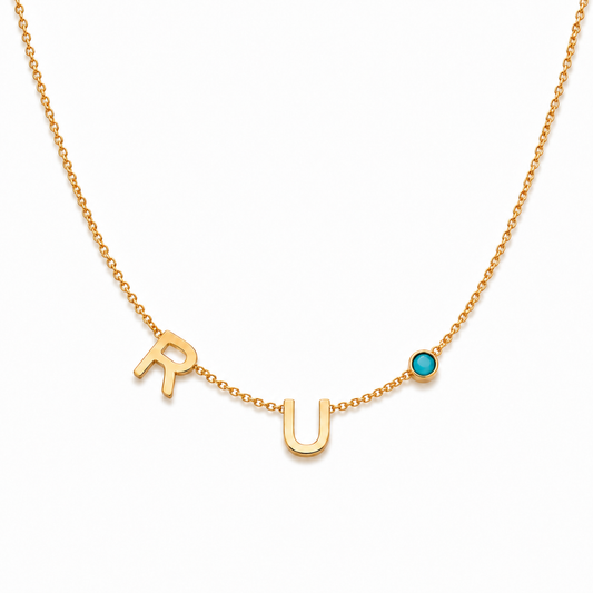 Clara | Gold Plated Suspended Personalised Name Necklace with Birthstones