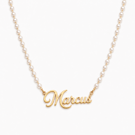 Rielle | Gold Plated Personalised Single Name Pearl Necklace