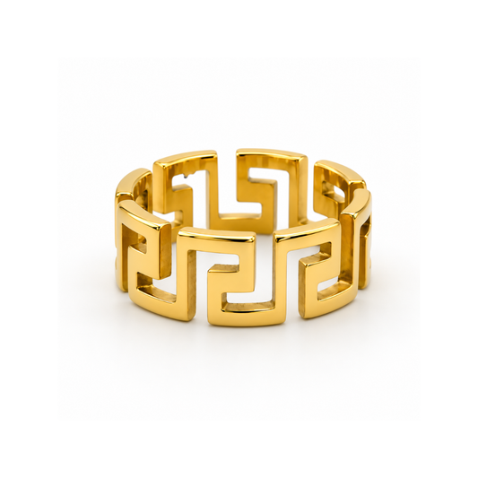 Helios | Gold Plated Luxe Greek Key Ring