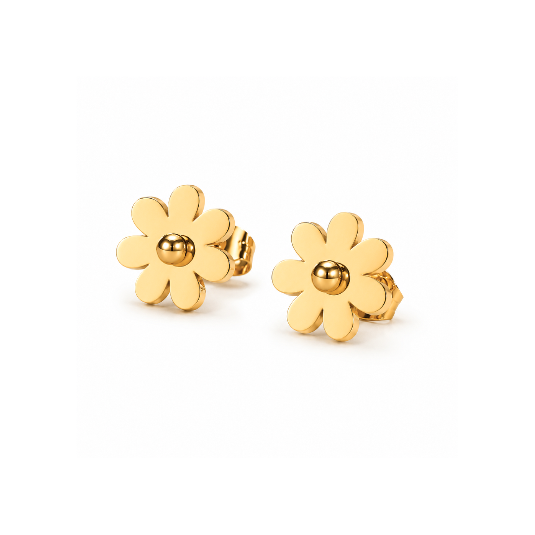 Tiana | Gold Plated Petal Flower Stud Earrings