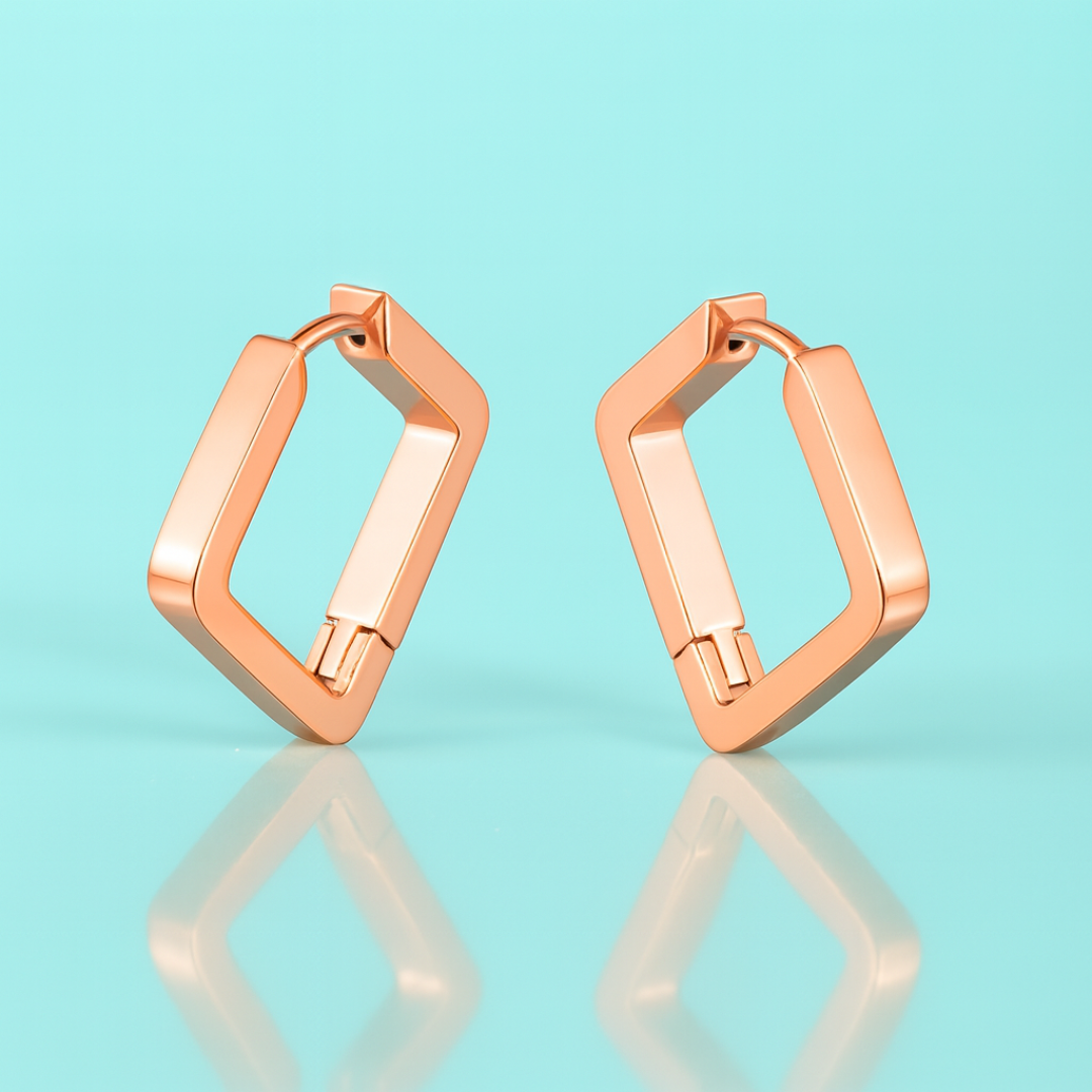 Juliette | Rose Gold Plated Square Geometric Hoop Earrings