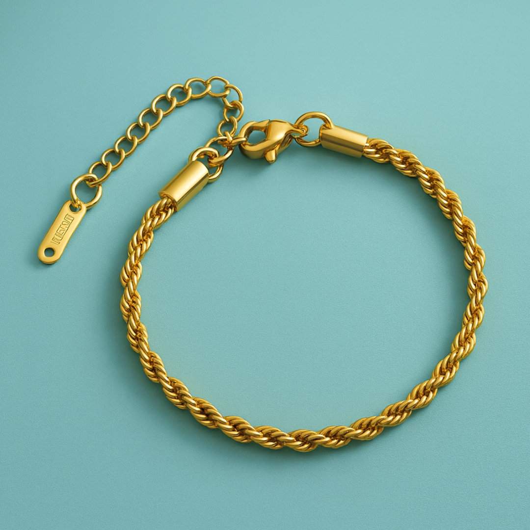 Simone | Gold (18K) Plated Twisted Rope  Chain Waterproof Bracelet