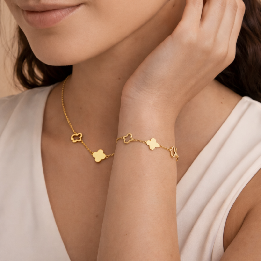 Nikita | Gold Plated Multi Clover Chain Bracelet
