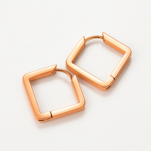Juliette | Rose Gold Plated Square Geometric Hoop Earrings