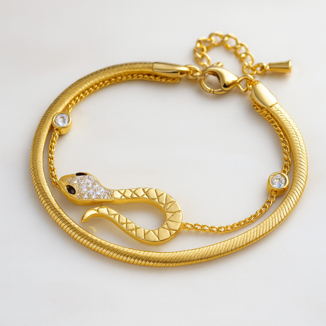 Claudia | 18K Gold Plated Snake Charm Zircon Bracelet