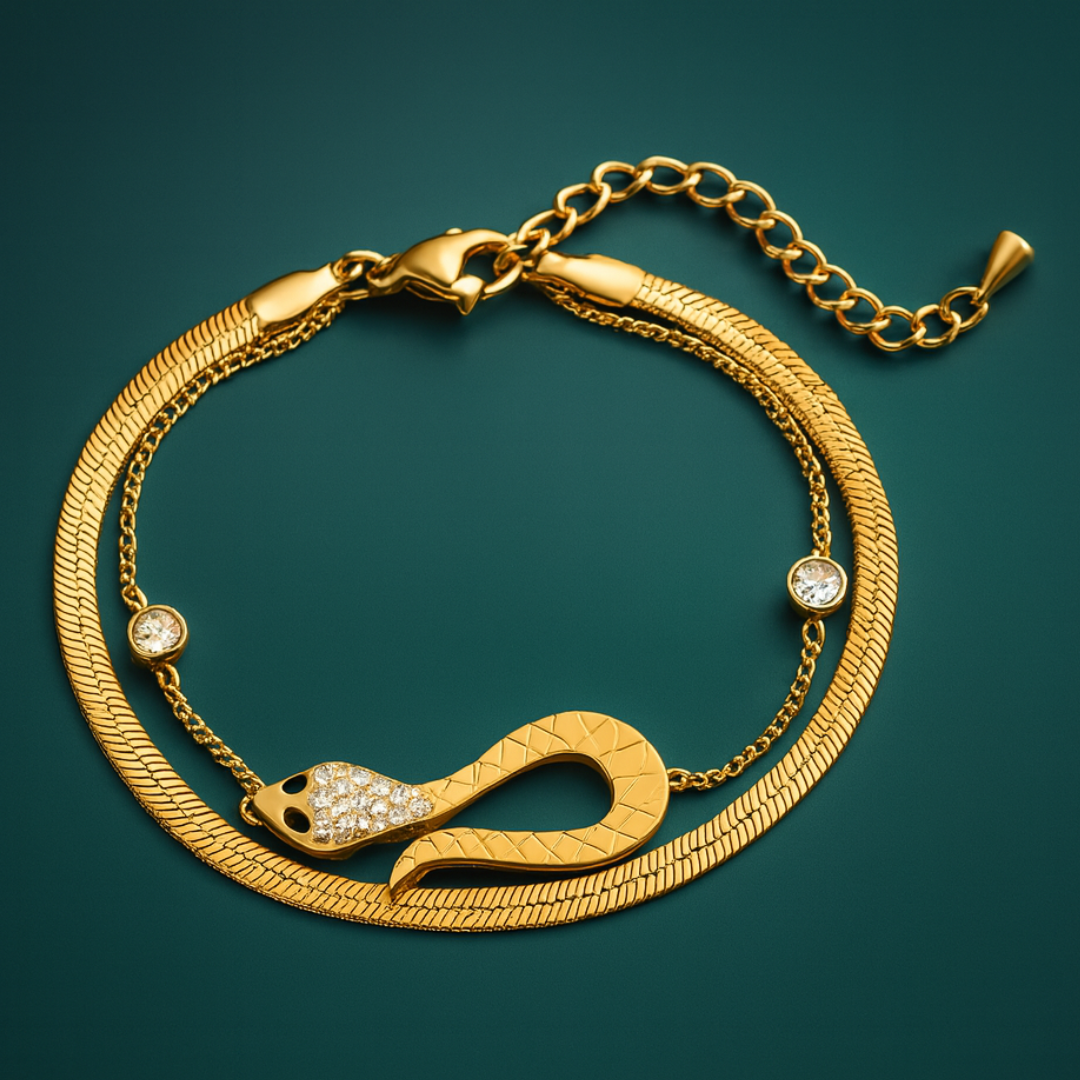 Claudia | 18K Gold Plated Snake Charm Zircon Bracelet
