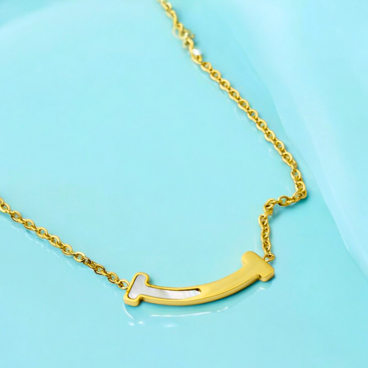 Monica | Gold Plated T-Smile Pendant Necklace with Shell