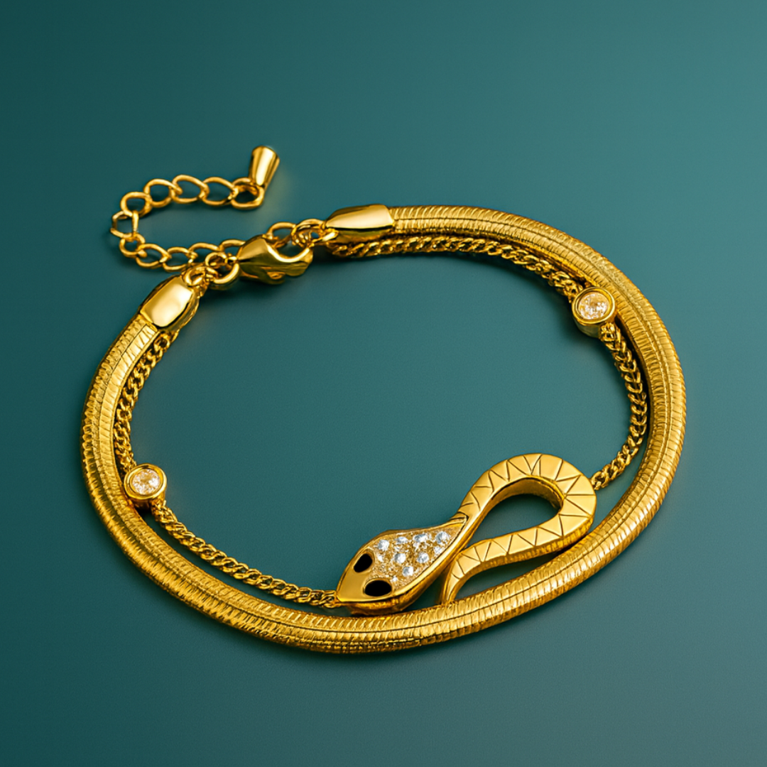 Claudia | 18K Gold Plated Snake Charm Zircon Bracelet