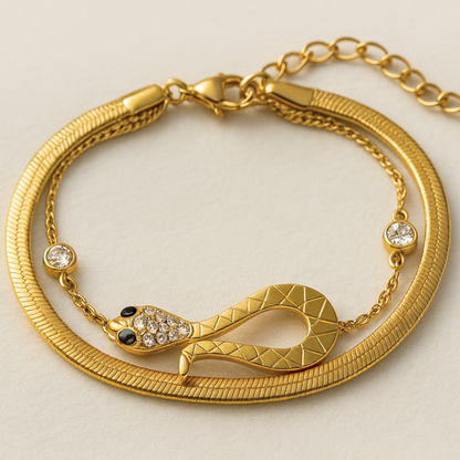Claudia | 18K Gold Plated Snake Charm Zircon Bracelet