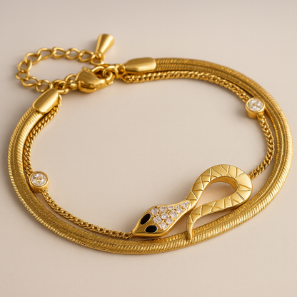 Claudia | 18K Gold Plated Snake Charm Zircon Bracelet