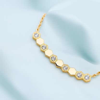 Beth | Gold (18K) and Rose Gold Plated Honeycomb Bar Pendant Waterproof Necklace with Zircons