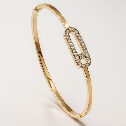 Roxanne | Gold Plated Uno Geometric Zircon Cuff Bracelet Bangle