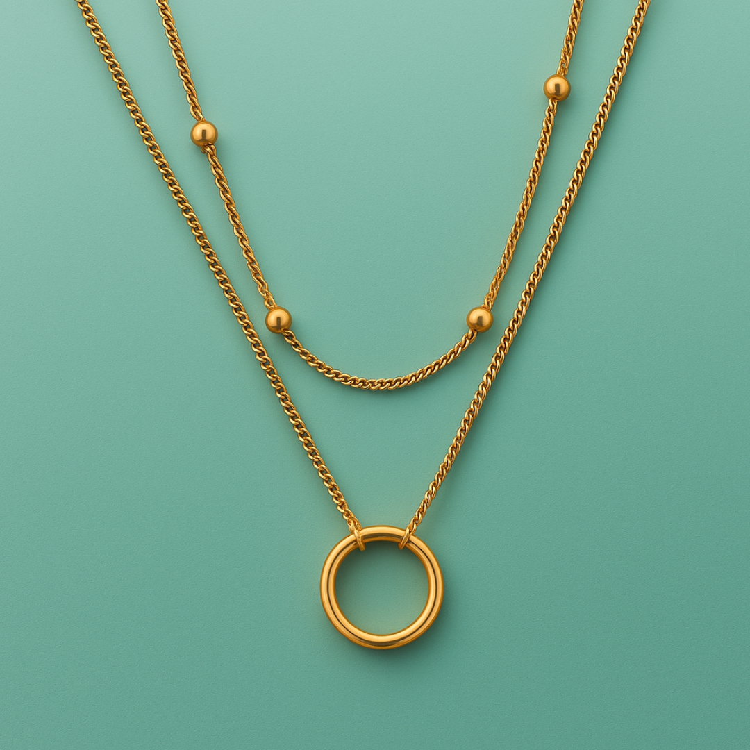 Lyandra | Gold Plated Double Layered Circular Pendant Necklace