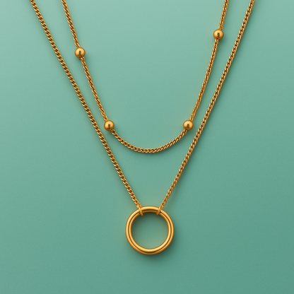 Lyandra | Gold Plated Double Layered Circular Pendant Necklace