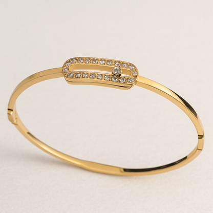 Roxanne | Gold Plated Uno Geometric Zircon Cuff Bracelet Bangle