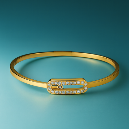Roxanne | Gold Plated Uno Geometric Zircon Cuff Bracelet Bangle