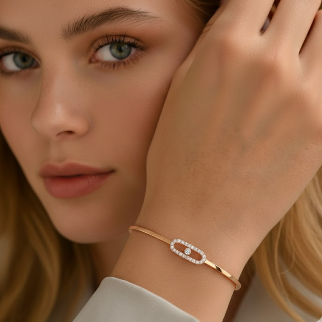 Roxanne | Gold Plated Uno Geometric Zircon Cuff Bracelet Bangle