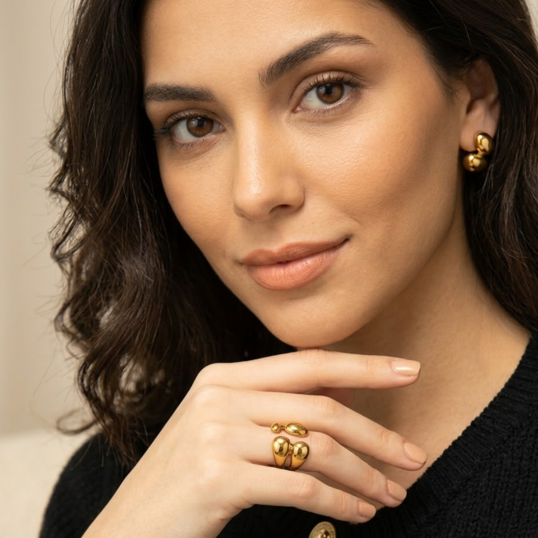 Elysia | Gold Plated Double Layer Vintage Chunky Boho Resizable Ring