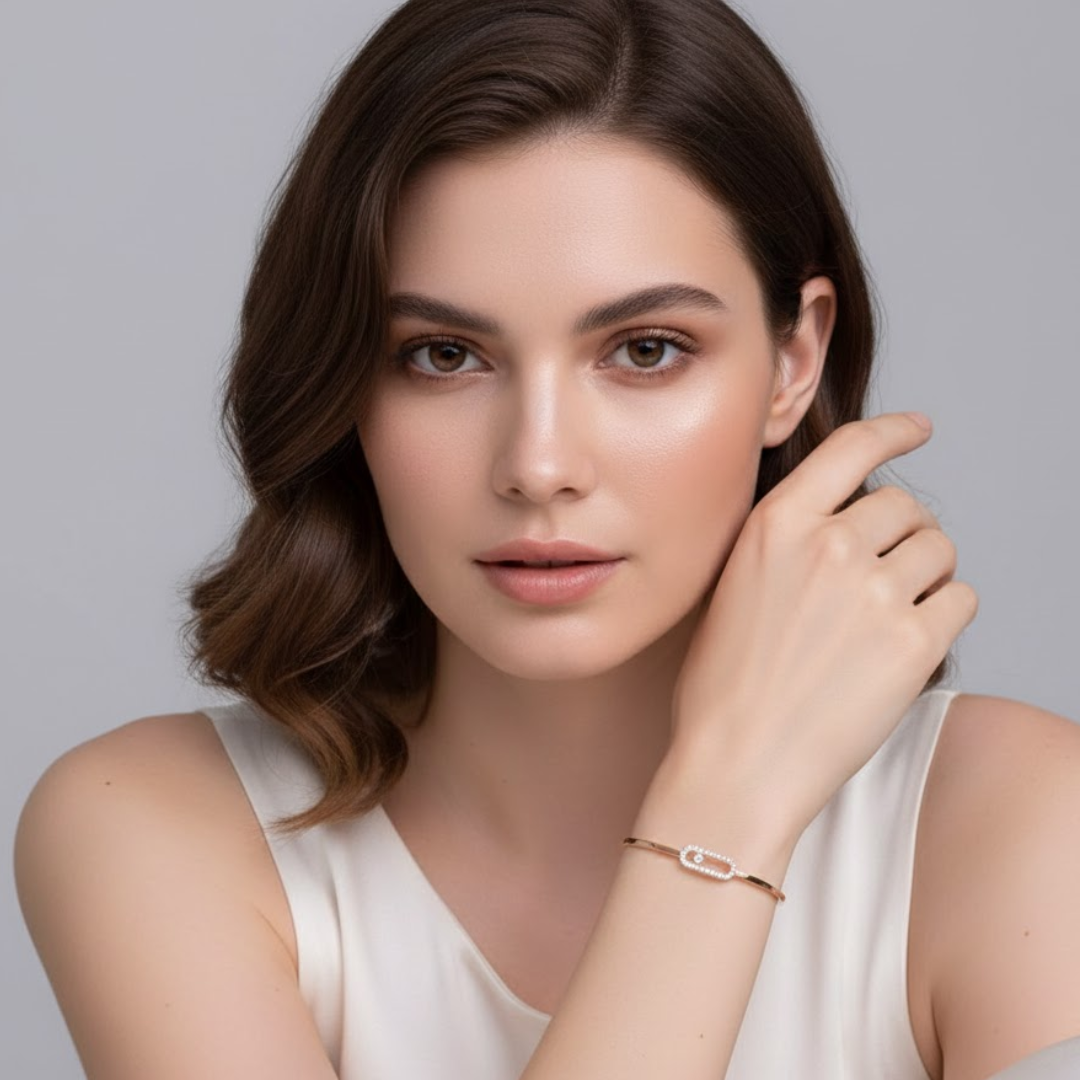 Roxanne | Gold Plated Uno Geometric Zircon Cuff Bracelet Bangle
