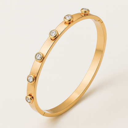 Ophelia | Gold Plated Circular Zircon Cuff Bracelet Bangle