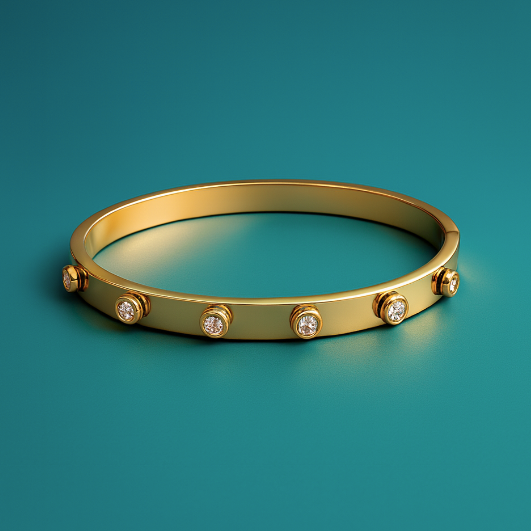 Ophelia | Gold Plated Circular Zircon Cuff Bracelet Bangle