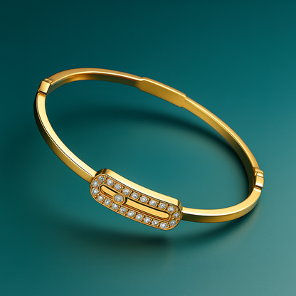 Roxanne | Gold Plated Uno Geometric Zircon Cuff Bracelet Bangle