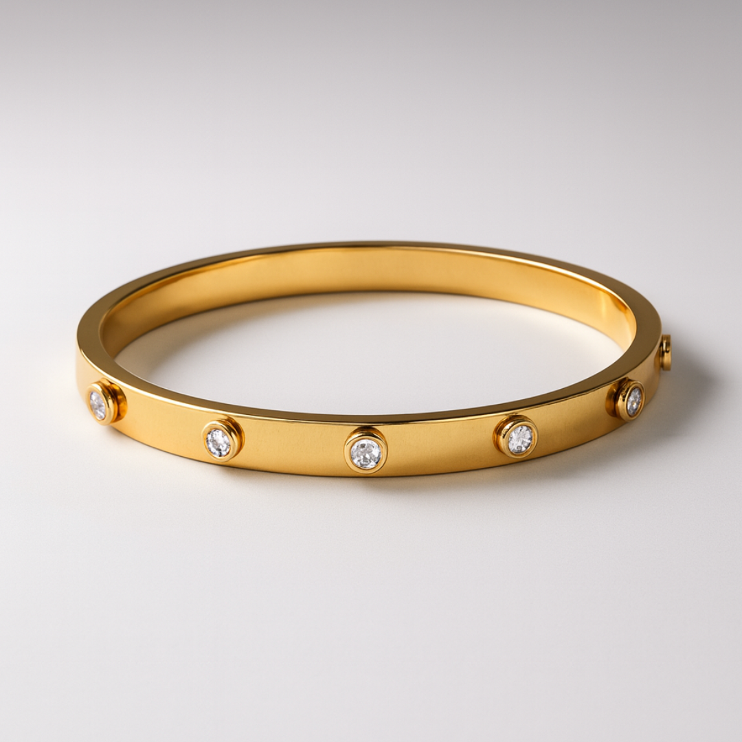 Ophelia | Gold Plated Circular Zircon Cuff Bracelet Bangle