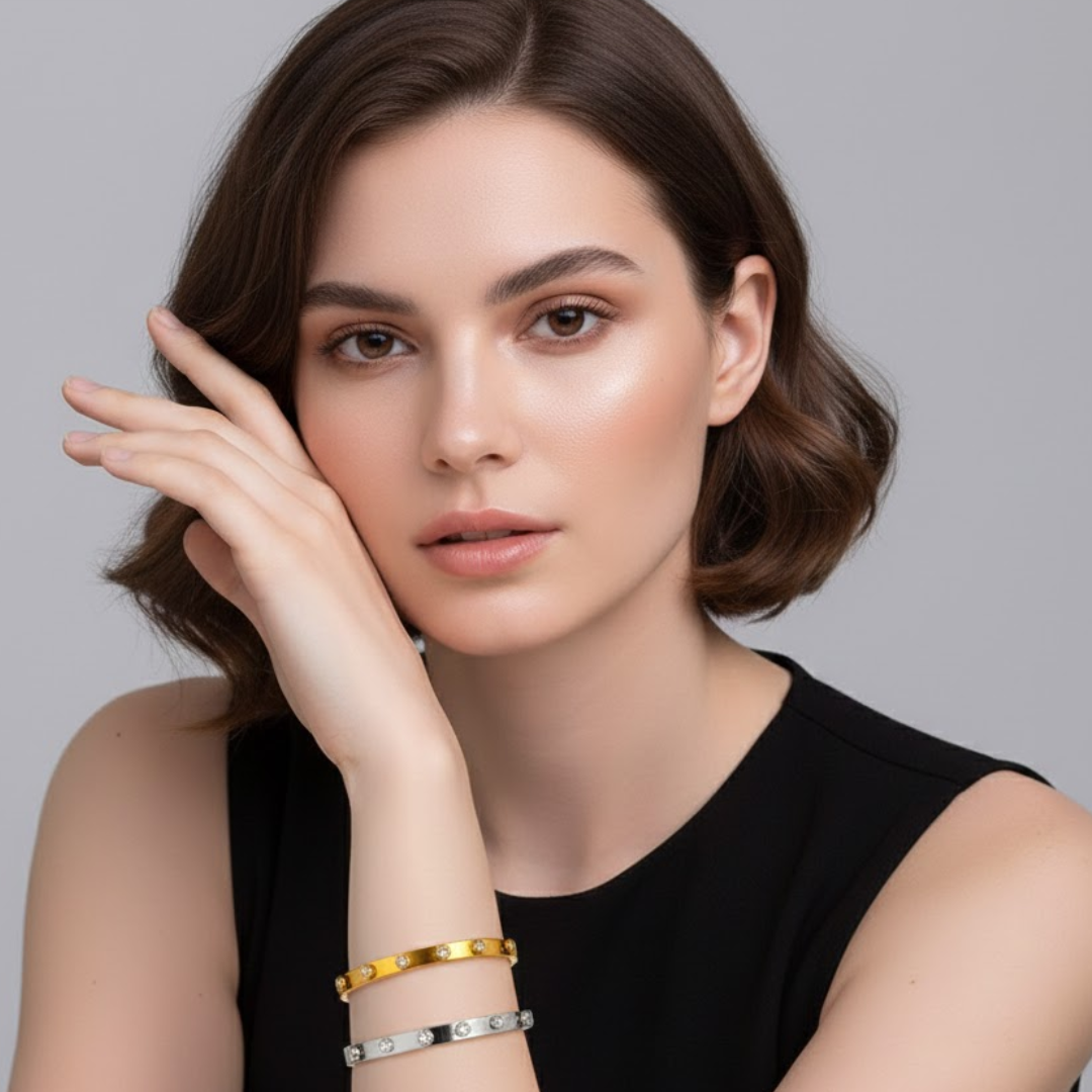 Ophelia | Gold Plated Circular Zircon Cuff Bracelet Bangle