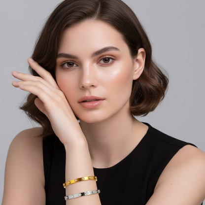 Ophelia | Gold Plated Circular Zircon Cuff Bracelet Bangle