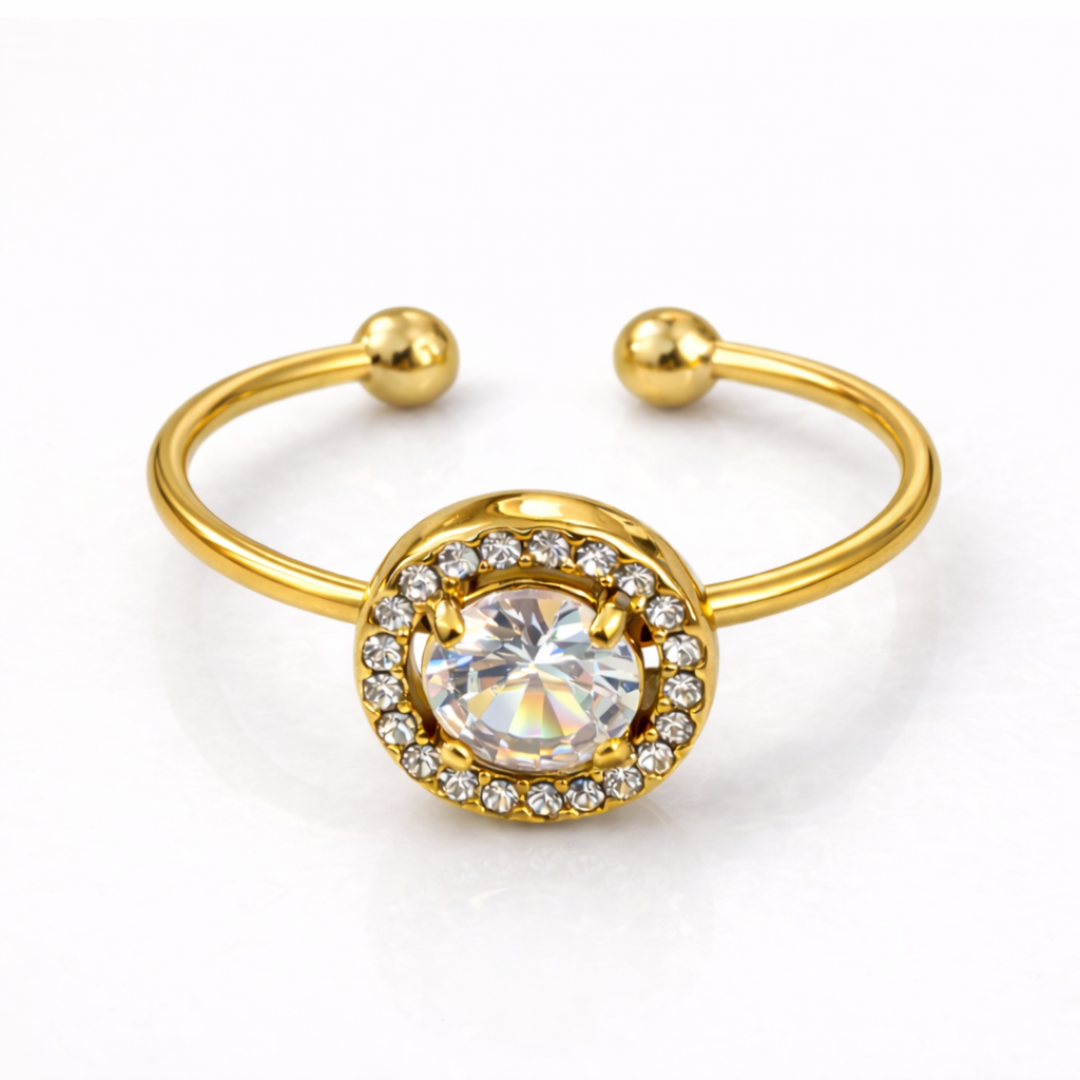 Meritt | Gold Plated Solitaire Faceted Zircon Ring