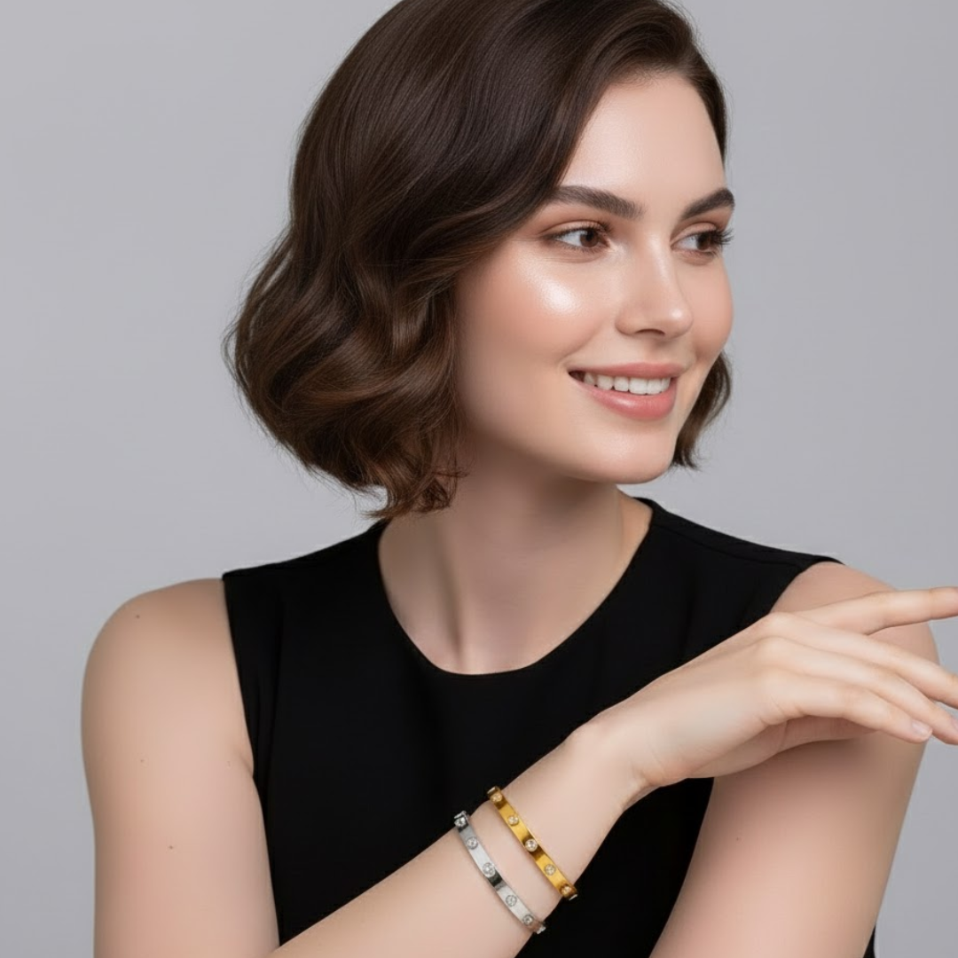 Ophelia | Gold Plated Circular Zircon Cuff Bracelet Bangle