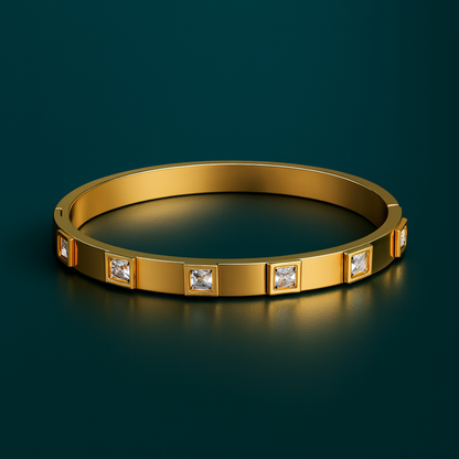 Svetlana | Gold Plated Square Zircon Cuff Bracelet Bangle
