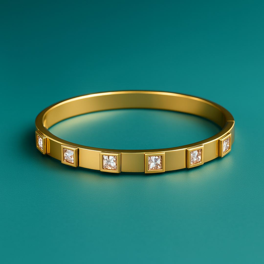 Svetlana | Gold Plated Square Zircon Cuff Bracelet Bangle