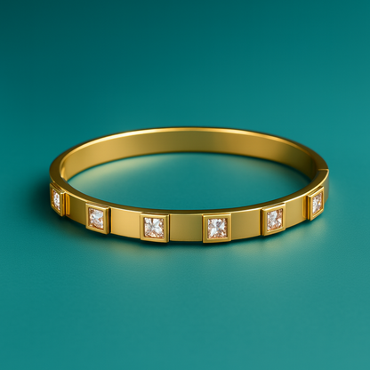 Svetlana | Gold Plated Square Zircon Cuff Bracelet Bangle
