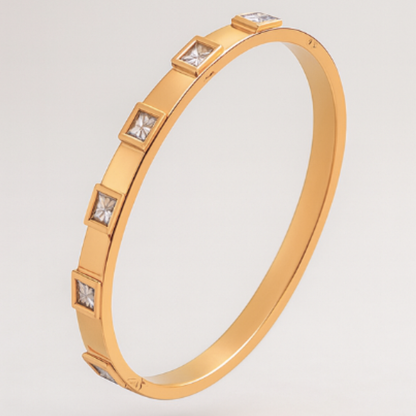 Svetlana | Gold Plated Square Zircon Cuff Bracelet Bangle