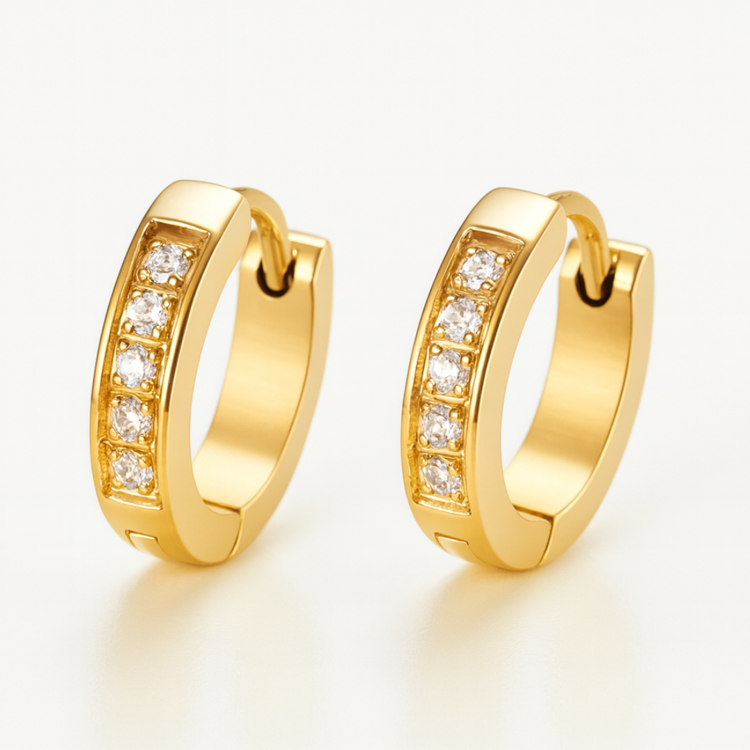 Iris | 18K Gold Plated Mini Huggie Hoop Waterproof Earrings with Zircons