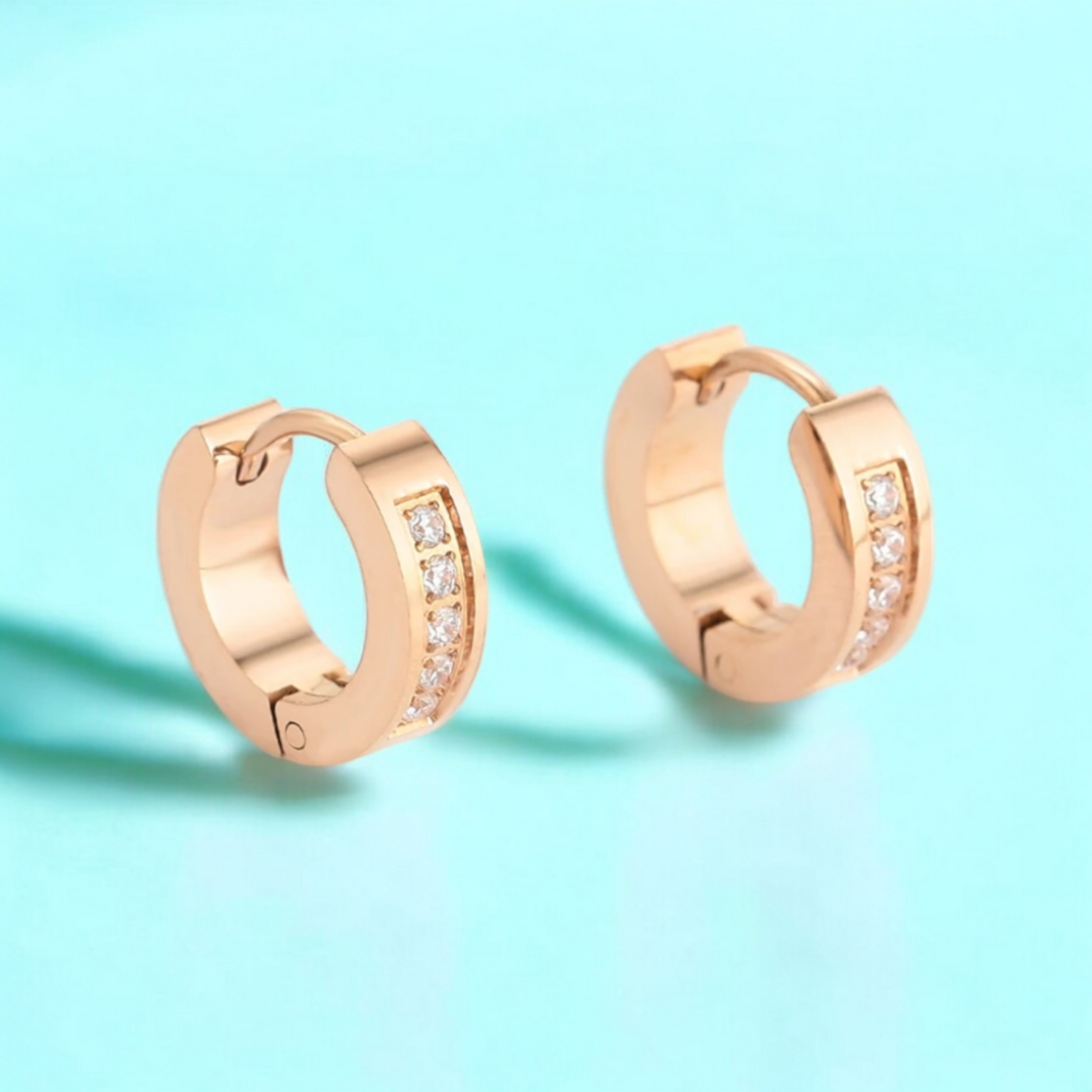 Iris | 18K Gold Plated Mini Huggie Hoop Waterproof Earrings with Zircons