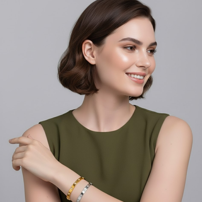 Svetlana | Gold Plated Square Zircon Cuff Bracelet Bangle