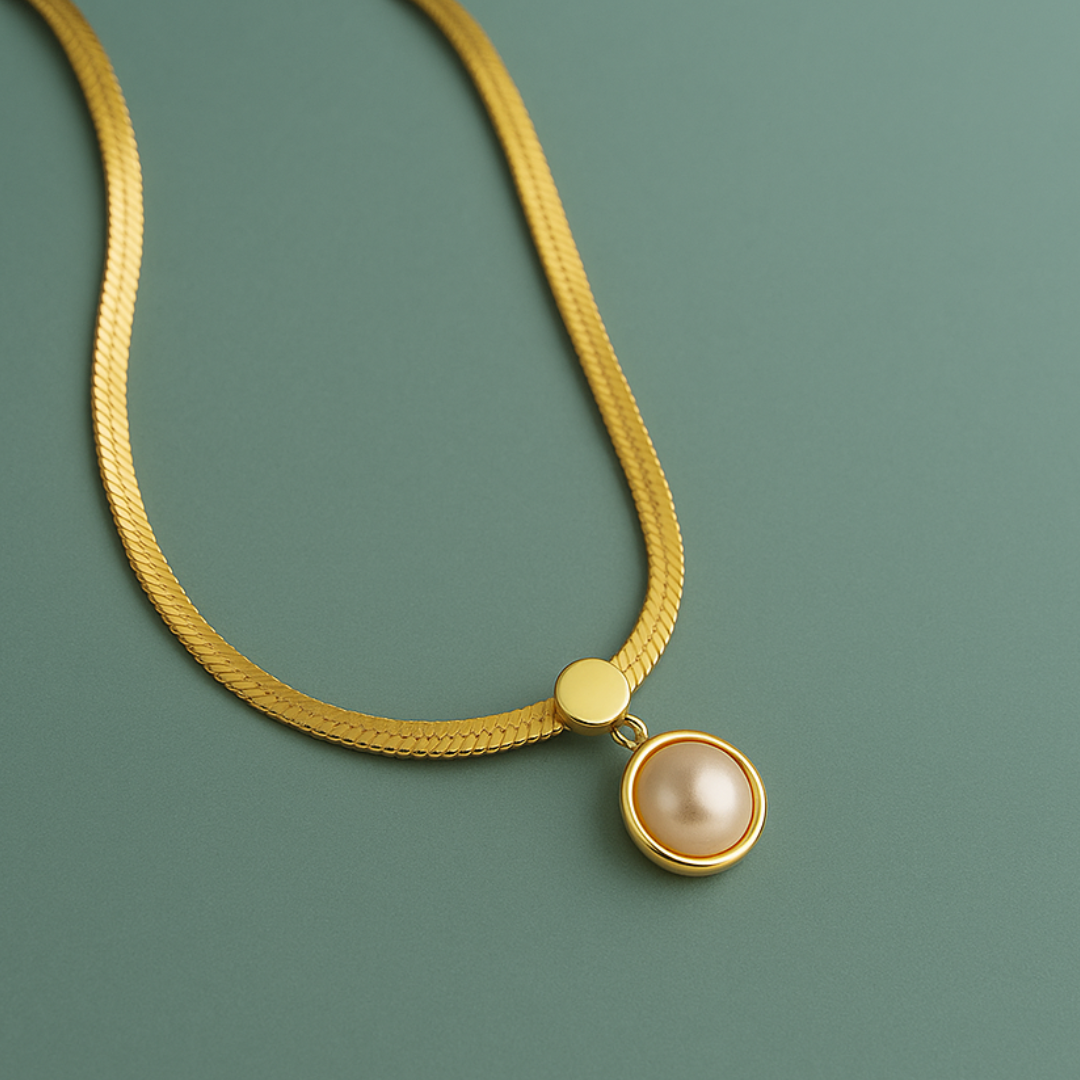 Selyn | Gold Plated Snake Bone Pearl Pendant Necklace