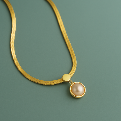 Selyn | Gold Plated Snake Bone Pearl Pendant Necklace