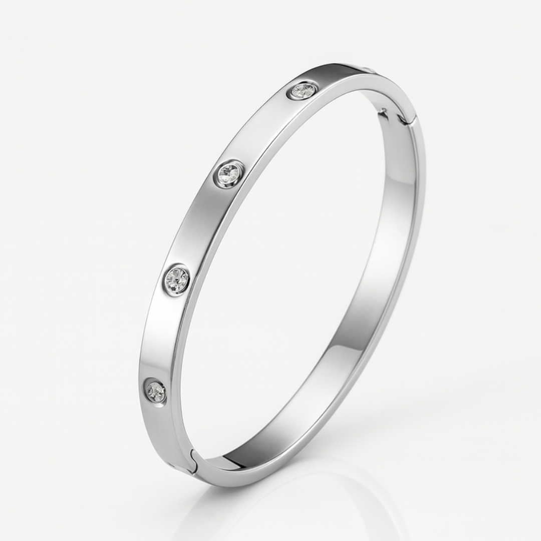 Yuliya | Gold Plated Cuff Bracelet Bangle with Circular Zircons