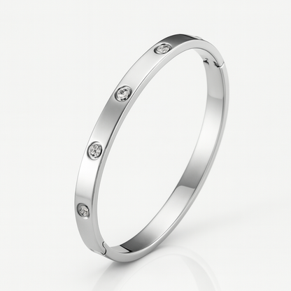 Yuliya | Gold Plated Cuff Bracelet Bangle with Circular Zircons