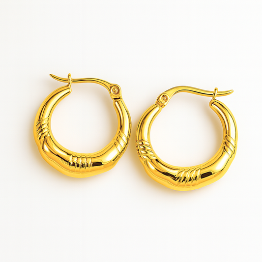 Marigold | 18K Gold Plated Geometric Vintage Simple Hoop Waterproof Earrings