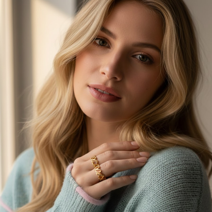 Jade | Gold Plated Hollow Heart Resizable Ring