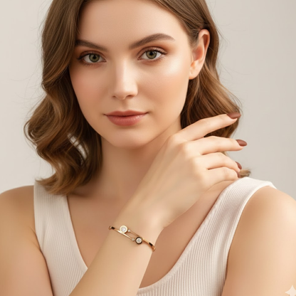 Steffi | 18K Gold Plated Roman Numeral Zircon Cuff Bracelet Bangle