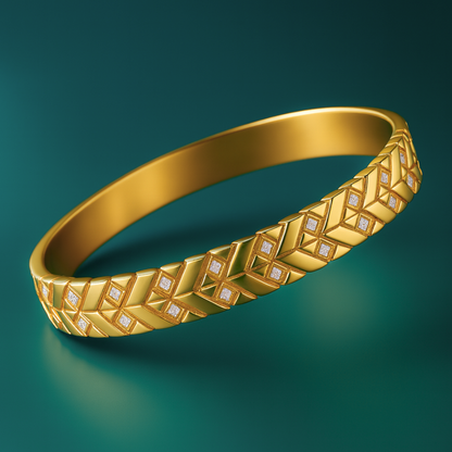 Irene | Gold Plated Leaf Pattern Zircon Cuff Bracelet Bangle