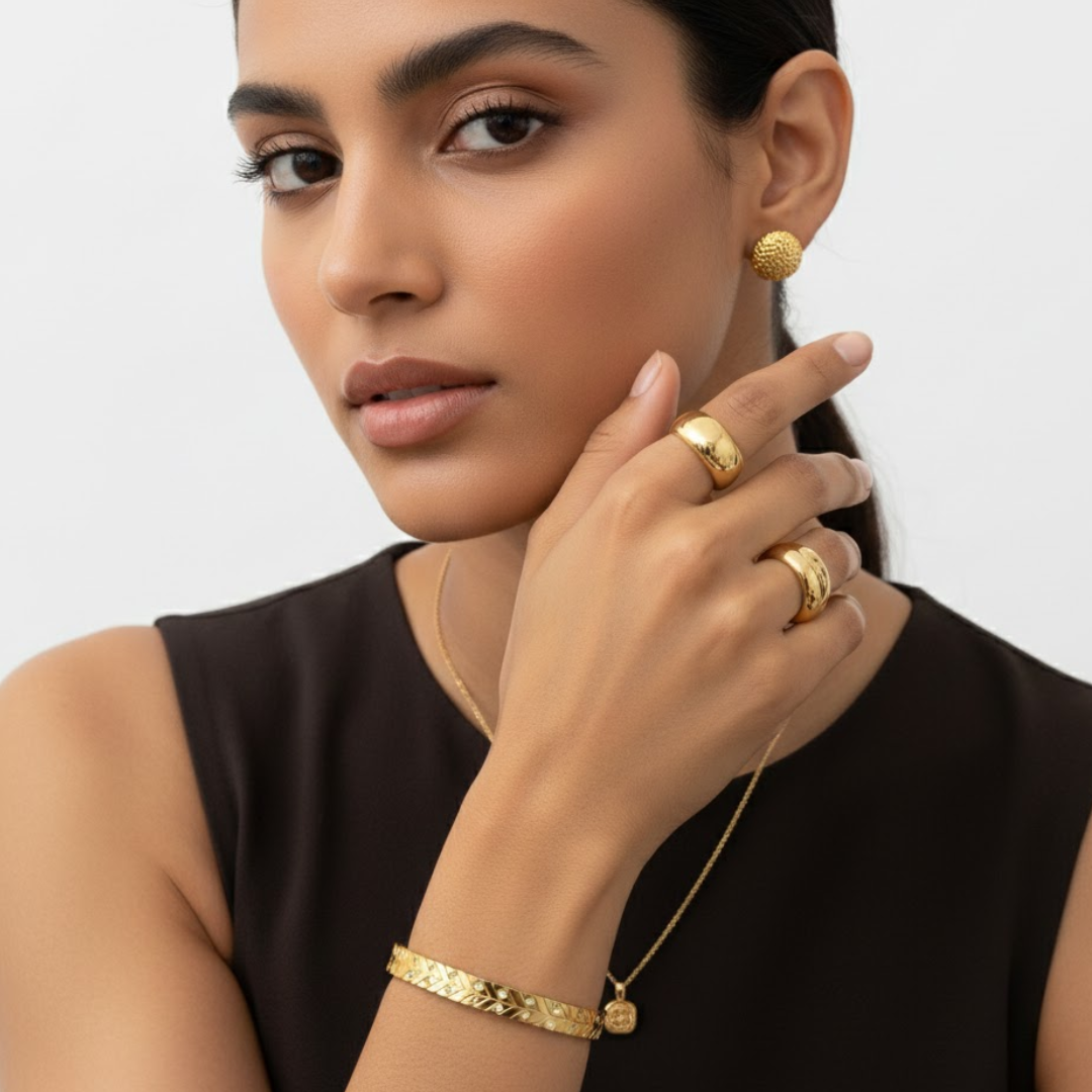 Irene | Gold Plated Leaf Pattern Zircon Cuff Bracelet Bangle