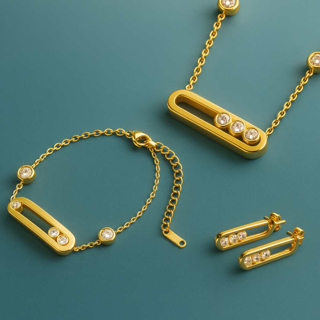 Gifting Set - Gold (18K) Plated Sliding Ball (Necklace, Earring. Bracelet)