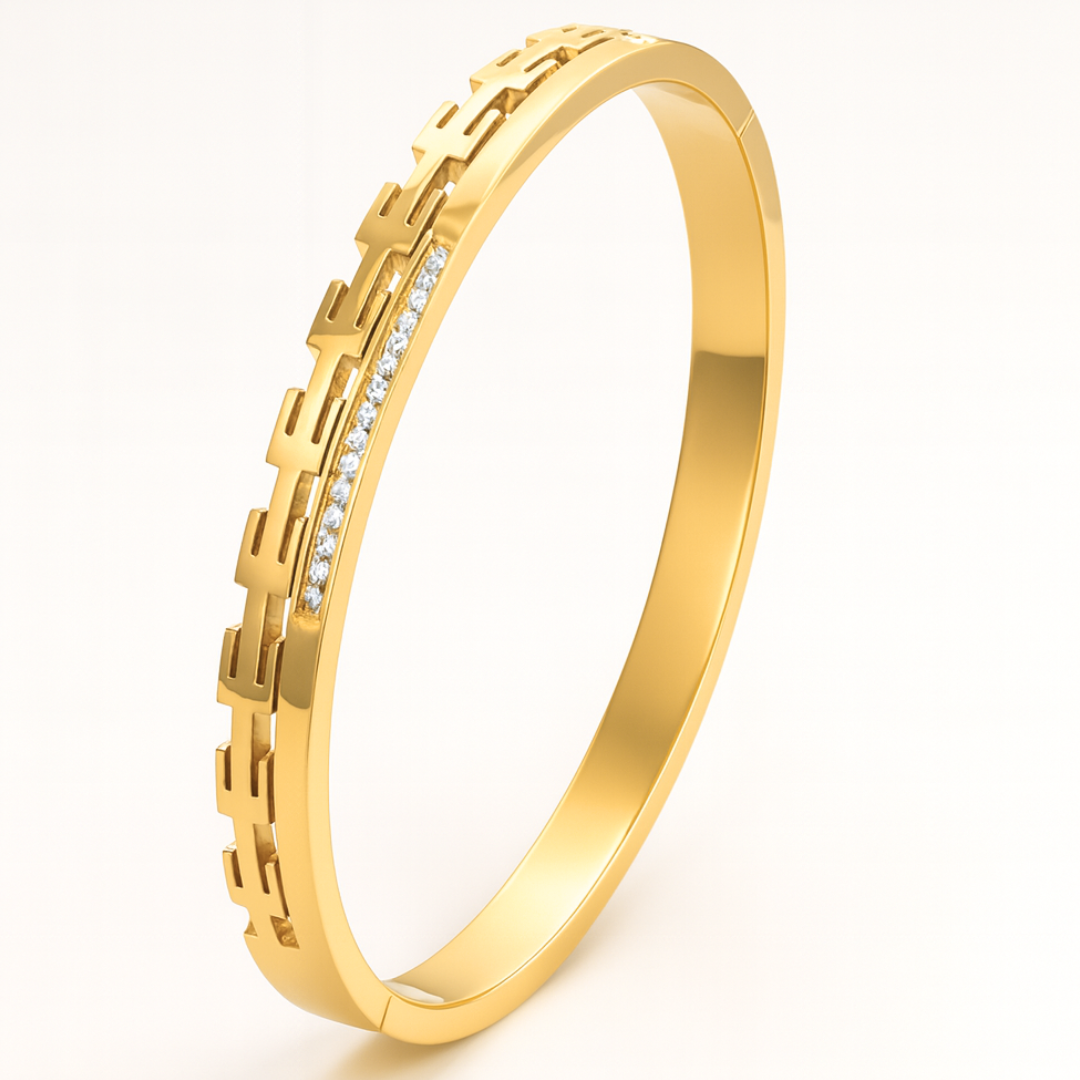 Galina | 18K Gold Plated Greek Key Zircon Cuff Bracelet