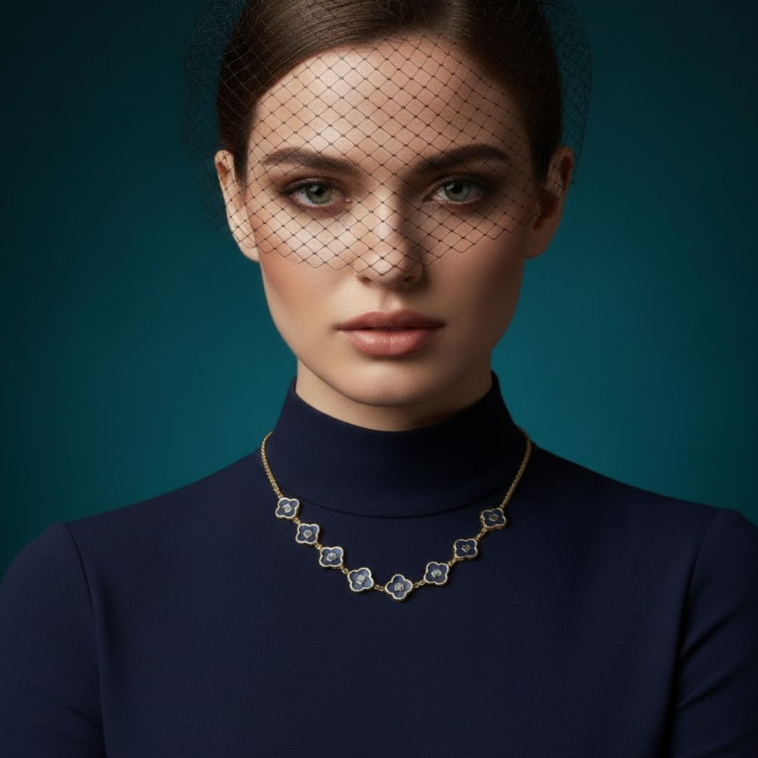 Rhea Personalised Blue Clover Name Necklace